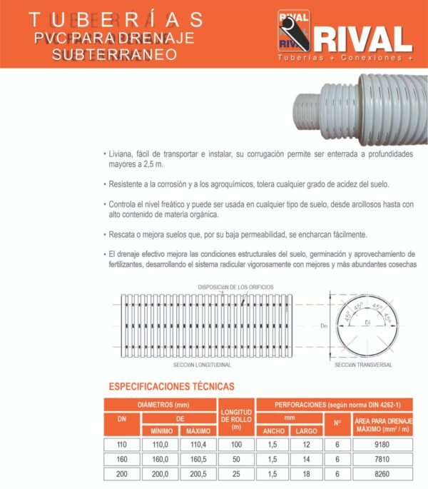TUBERÍA DE DRENAJE PVC 110MM RIVAL 100 MTS - Image 4